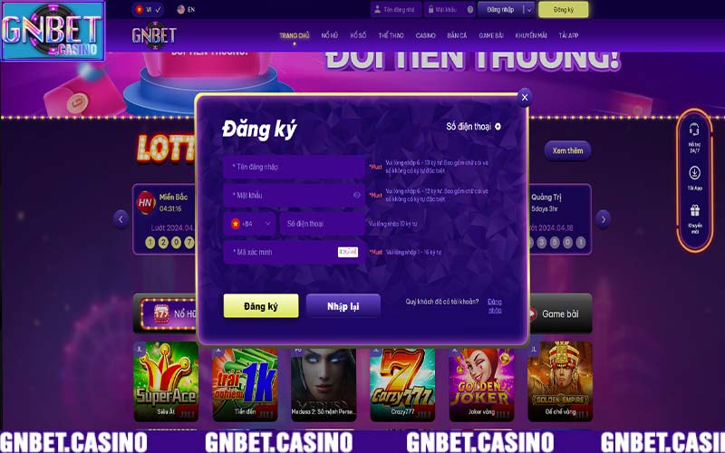 Đăng ký chơi nổ hũ GNbet