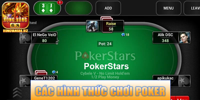 Các hình thức chơi Poker trên Rongvang68
